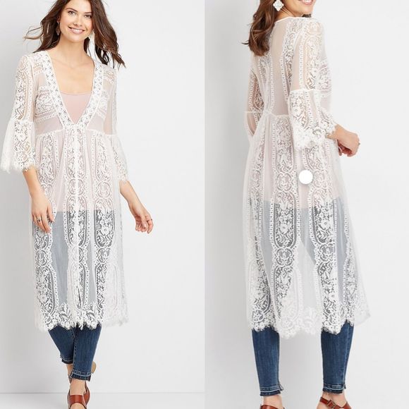 Maurices Sweaters - New Maurices Womans White Lace Duster Sz XL